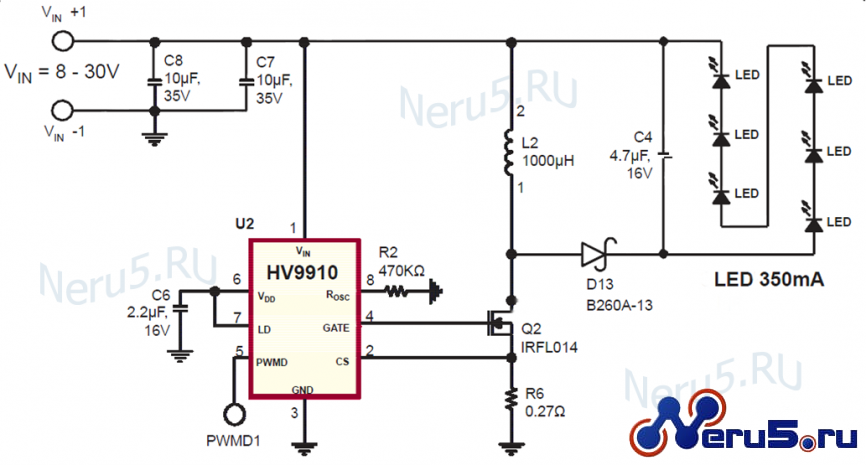 HV9910LG-G  SOIC-8   универсальный драйвер светодиодов фото 2