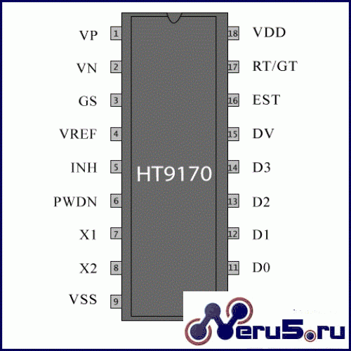 HT9170D декодер DTMF (тоновый сигнал в телефонии) SOP-18 фото 4